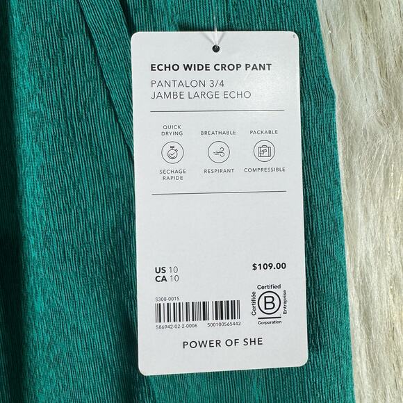 NWT Athleta Green Echo Wide Cropped Trouser Pants Pull On Relaxed Size 10 - Picture 10 of 12